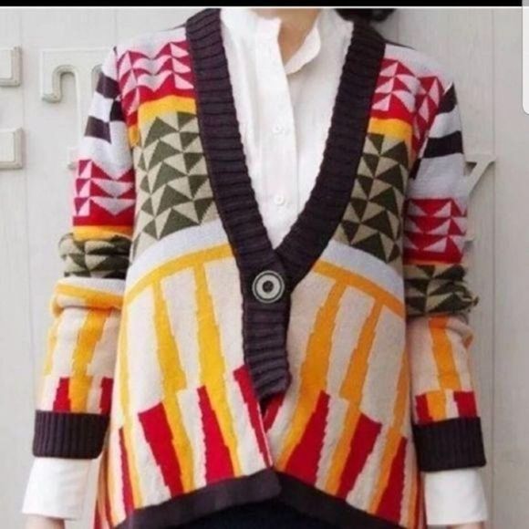 Anthro Sparrow Women's Small aztec tribal festival cardigan - Picture 2 of 8